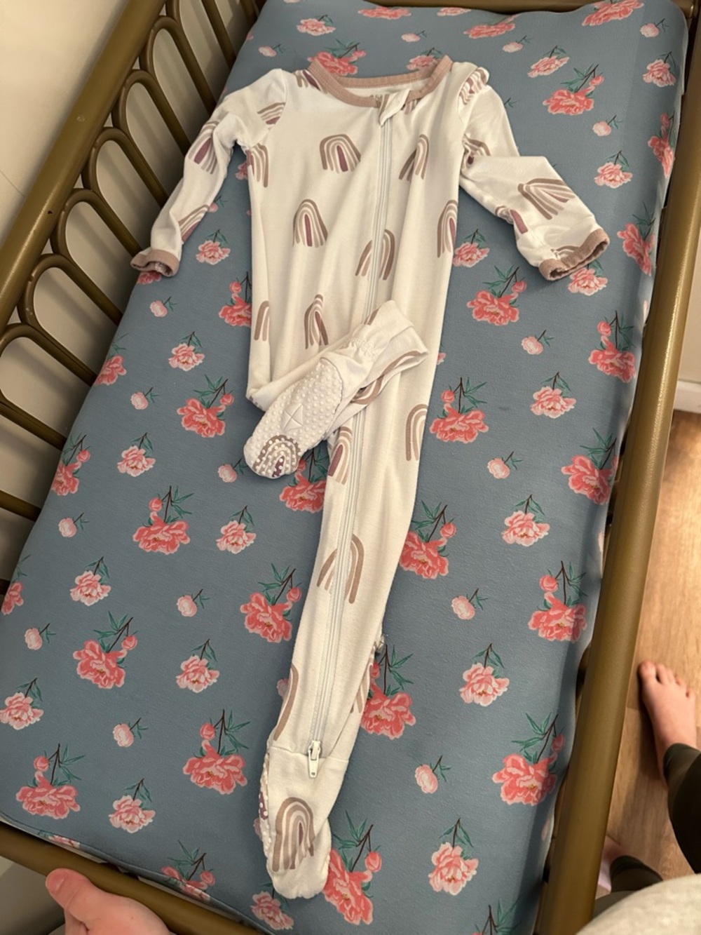 Kyte BABY Cream Footed One-Piece with Blush Rainbow Print